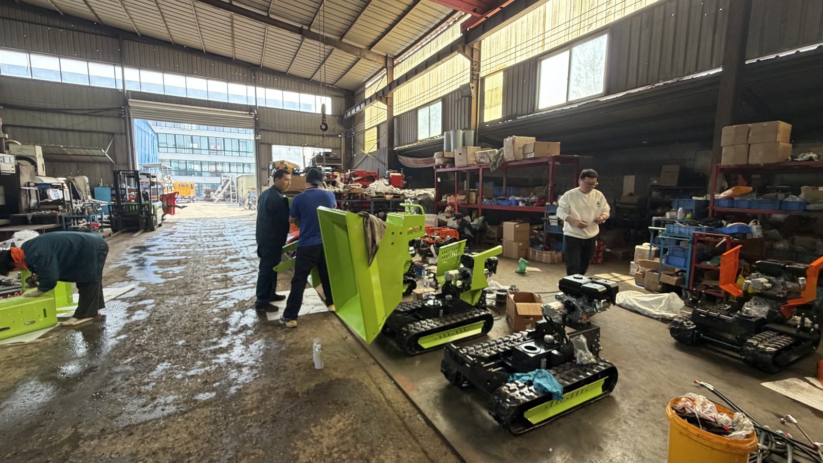 TorqMax factory interior — machine frames under fabrication